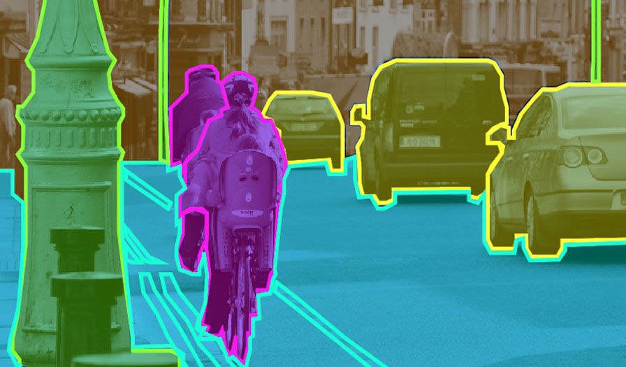 Machine learning instance segmentation output on a street scene
